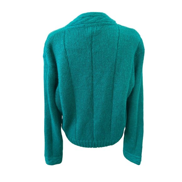 Vintage Gallagher Women's Teal Mohair Blend Cozy Cable Knit Button-Up Cardigan M - Picture 4 of 10